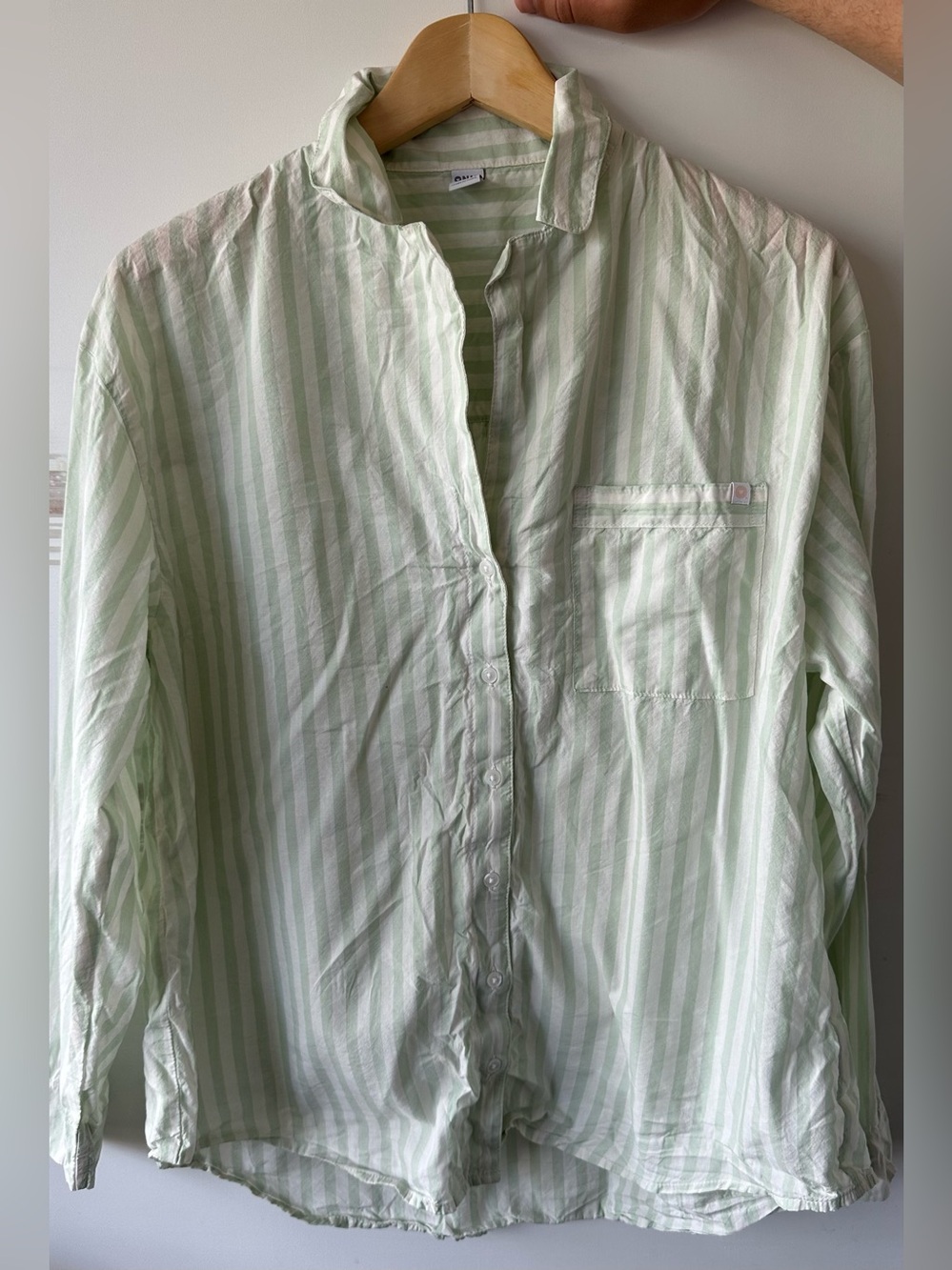 Old navy  Light Green & White Striped women Button-Down Shirt